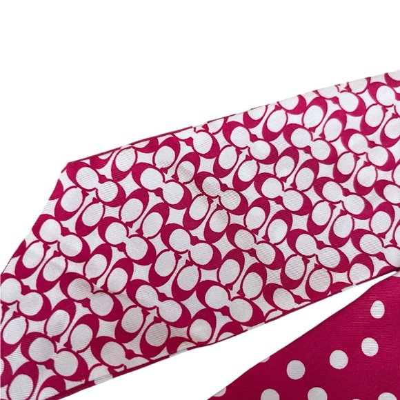 Coach Pink 100% Silk Twilly Small Scarf Accessory Polka Dot CC Design EUC - Picture 2 of 6
